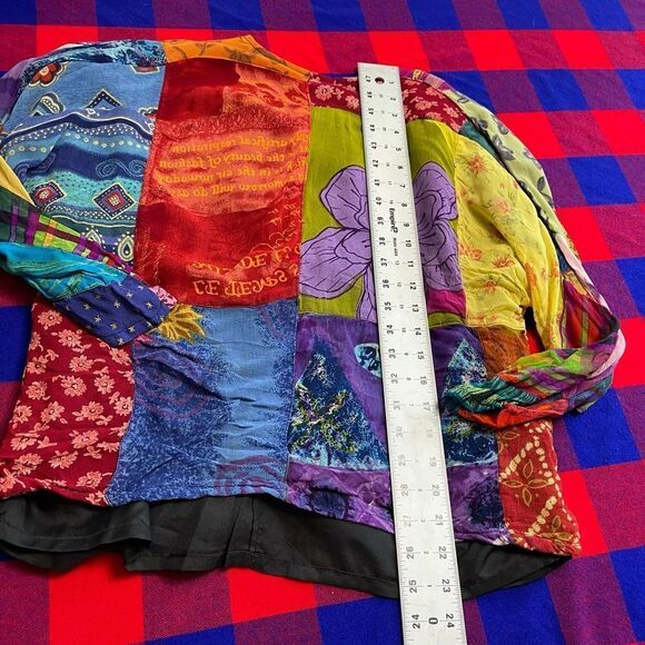 Sacred Threads Floral Multicolor Patchwork Button Boho Blouse Top Womens Small - Picture 8 of 9